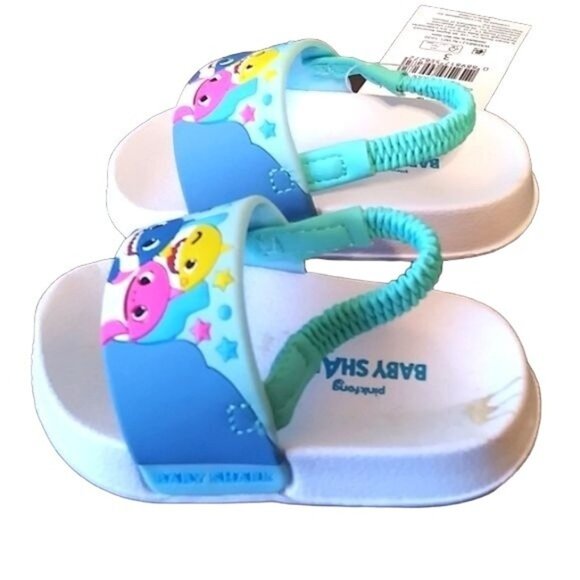 Baby Shark Toddler Size 3 Sandals Open Toe Slip-On Elastic Heel Strap - Picture 6 of 10